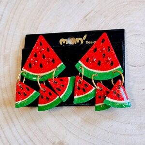 VTG MaM' watermelon slice fruit dangle earrings chunky clip designer 80s 2.5"